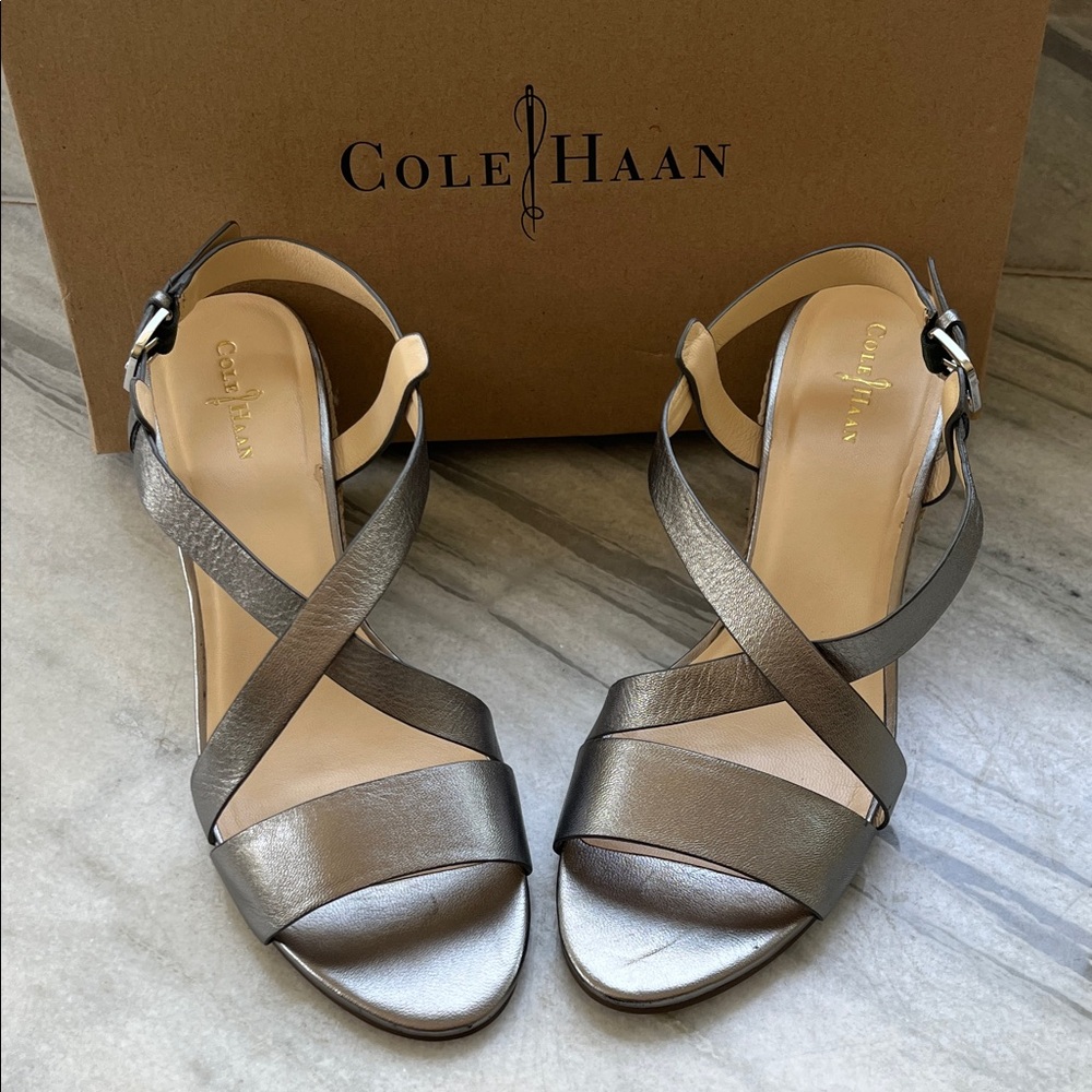Cole Haan Women's Silver Strappy Heels GUC w/ box